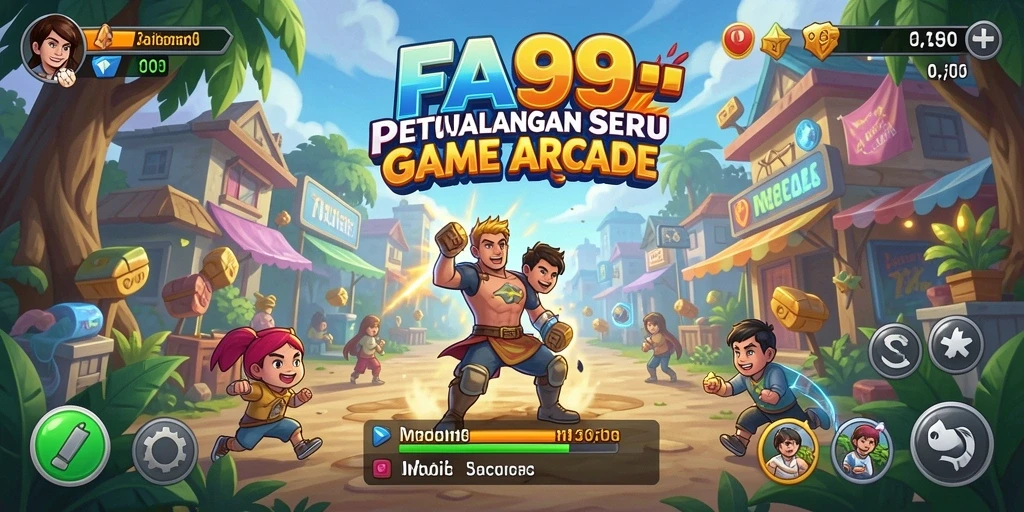 Tampilan antarmuka FA99 dengan karakter dan level yang menarik.