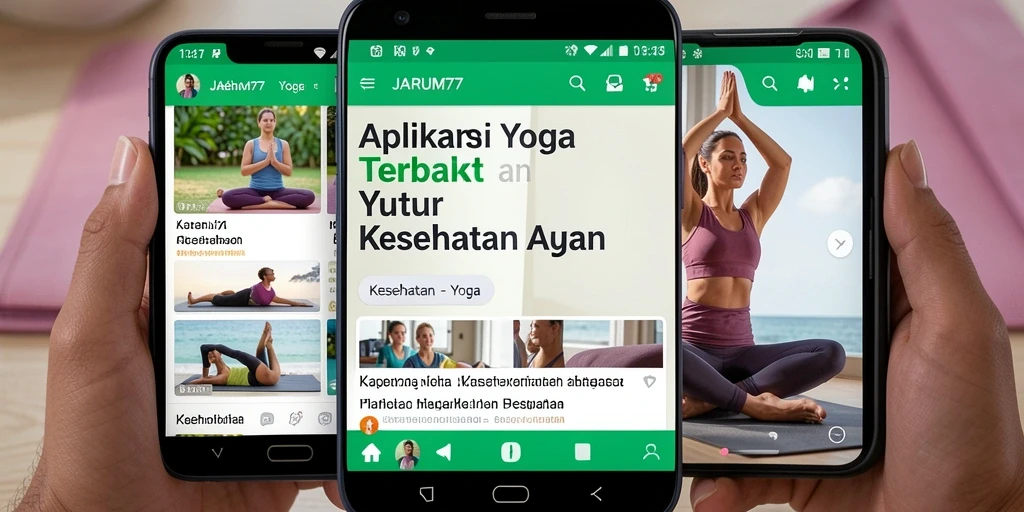 Antarmuka aplikasi JARUM77 dengan fitur yoga interaktif.