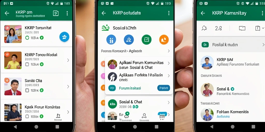 Screenshot antarmuka aplikasi KKRP yang menunjukkan forum komunitas aktif.